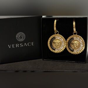 Versace Crystal La Medusa Embellished Earrings W/ Box